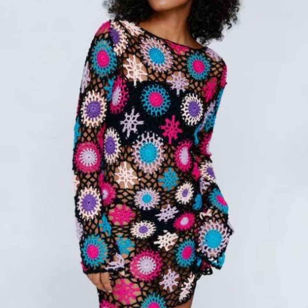 NWT Knit Floral Crochet Mini Dress Nasty Gal